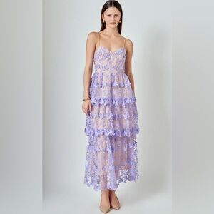Endless Rose Lilac Floral Embroidered Midi Dress Medium